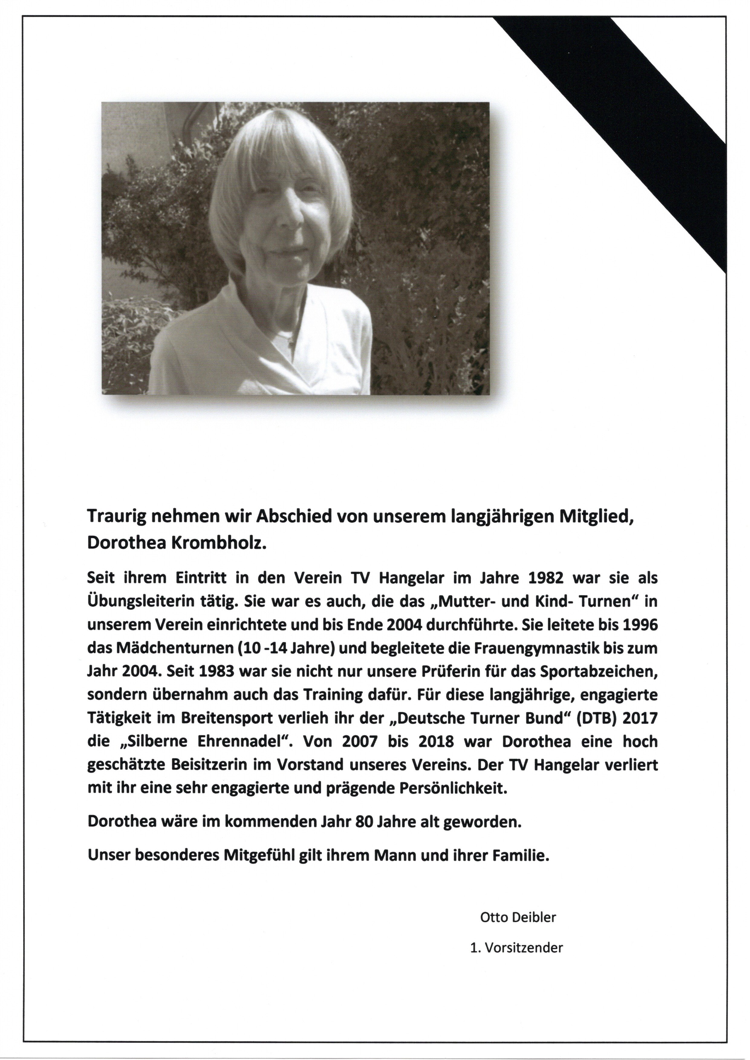 Traueranzeige Dorothea Krombholz